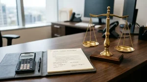 Legal documents on wooden desk