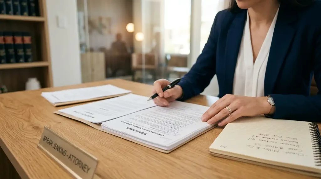 Person reviewing legal documents